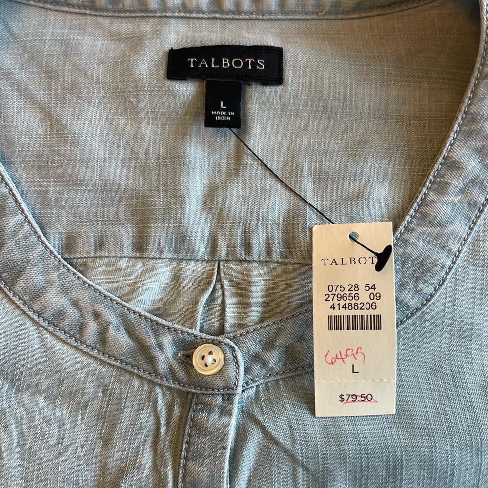 Talbots Women’s Large Chambray Popover Tunic 1/2 Button Coastal NWT - Picture 4 of 7